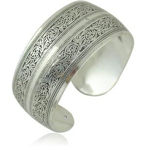 Stylish Tibetan Silver Carved Floral Cuff - Perfect for Festivals & Weddings